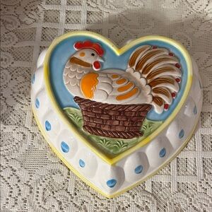 Vintage Heart Shaped Rooster Mold Ceramic Wall Hanging
